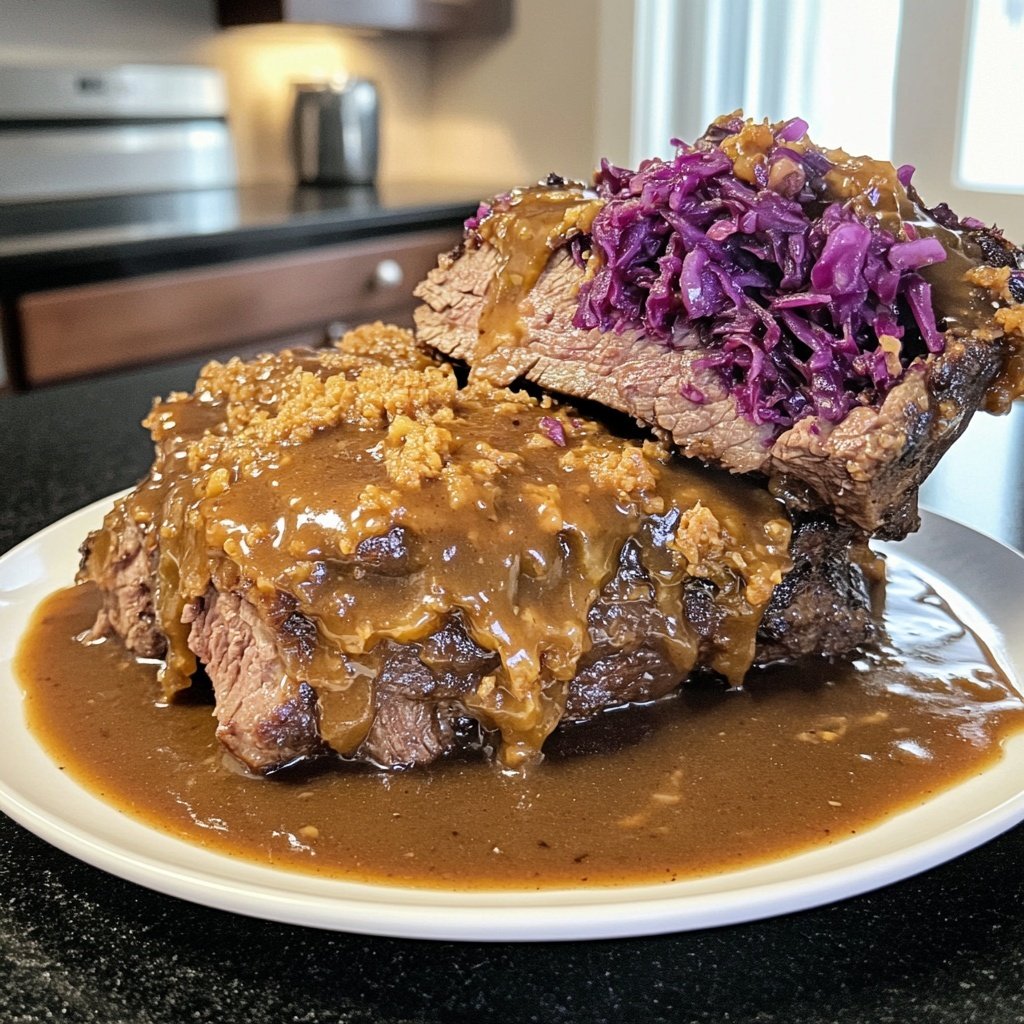 Deftiger Hausmannskost-Rinderbraten mit Rotkohl