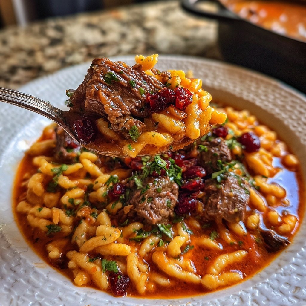Hirschgulasch mit Preiselbeeren und Spätzle​