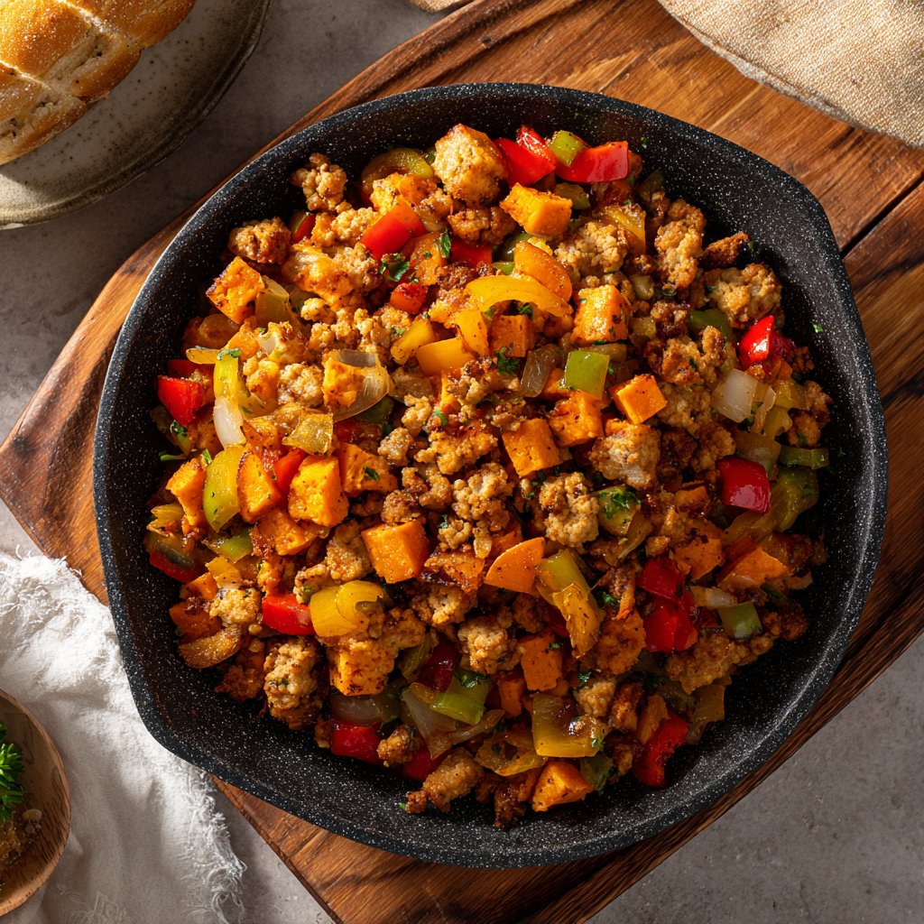 Gemüsetopf mit Putenhackfleisch und Süßkartoffeln