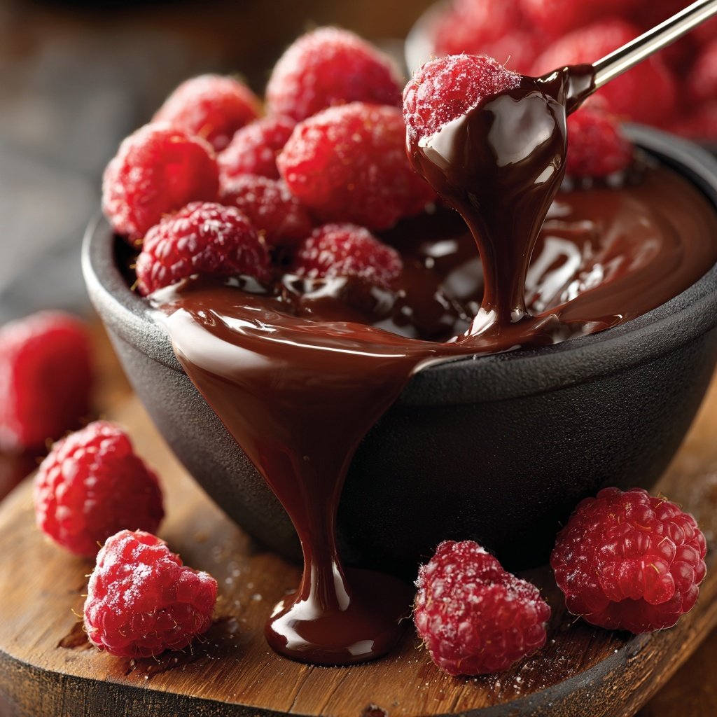 Leidenschaftliches Himbeer Schokoladen Fondue