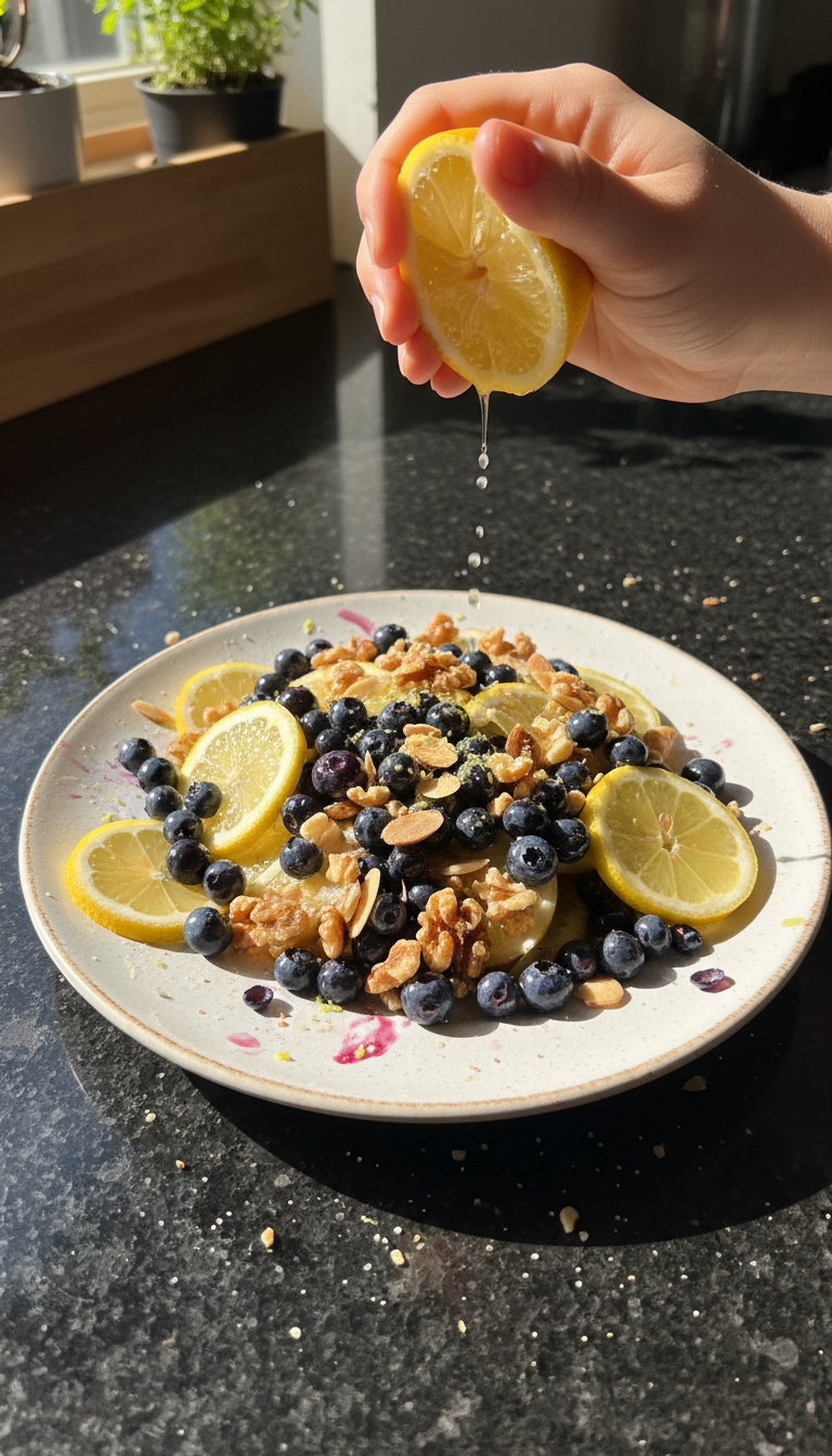 Zitronen Heidelbeer Salat mit Nüssen​