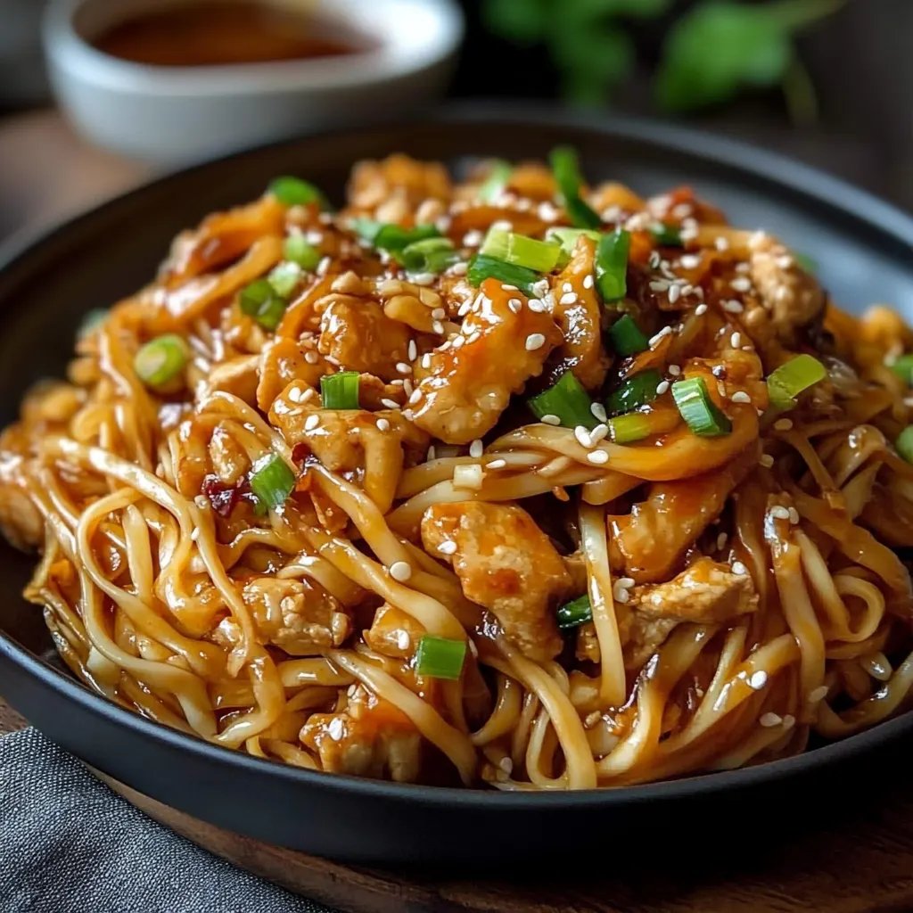 Gebratene chinesische Nudeln mit Hähnchen