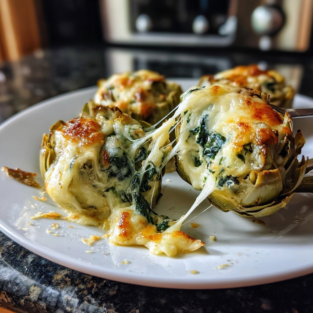Mit Spinat gefüllte Artischocken mit Käse