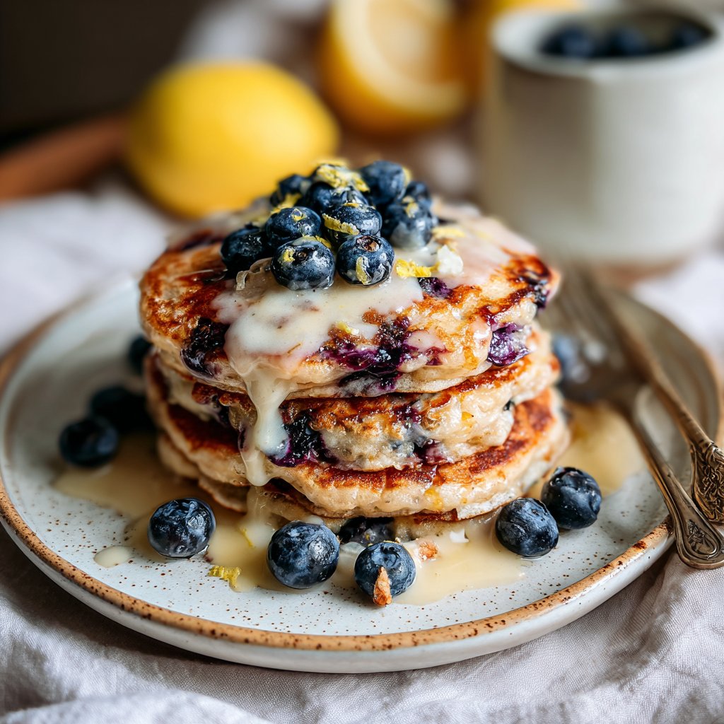 Zitronen-Blaubeeren-Protein-Pfannkuchen