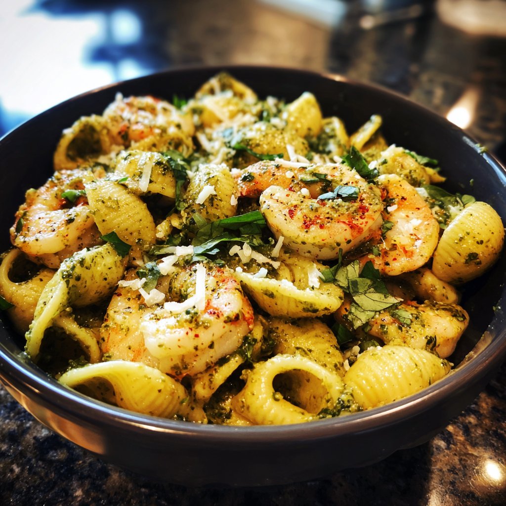 Schnelle Garnelen-Pesto-Pasta