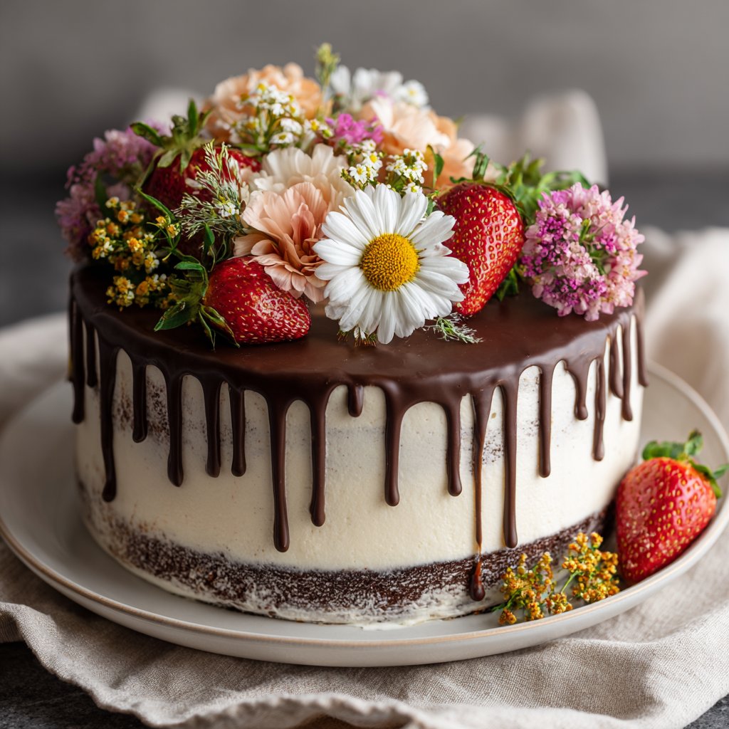 30. Geburtstag Kuchen mit frischen Blumen