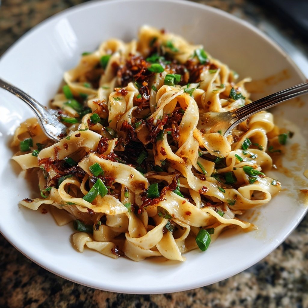 Frühlingszwiebel Nudeln Umami Öl