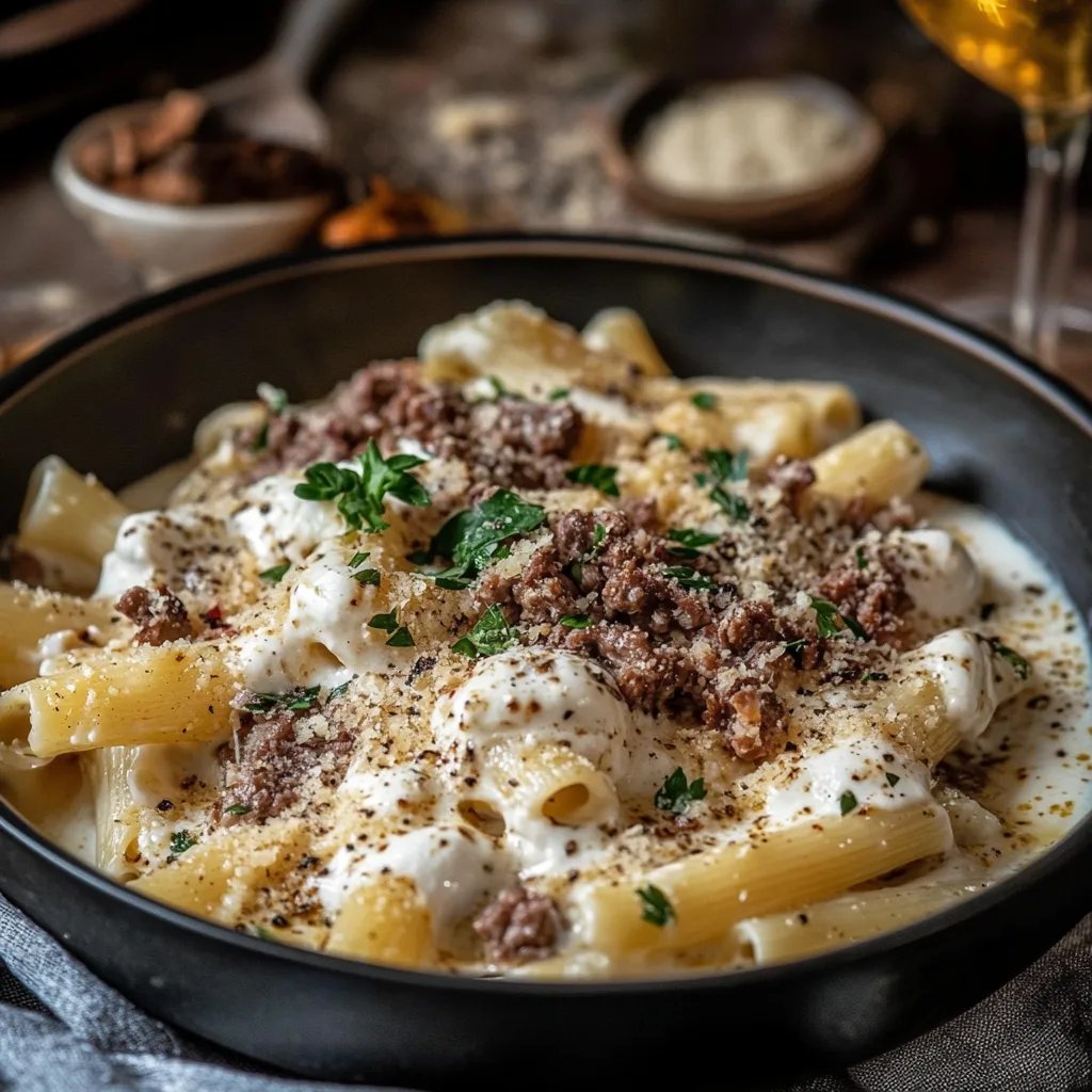 Türkische Pasta mit Hackfleisch und Joghurt