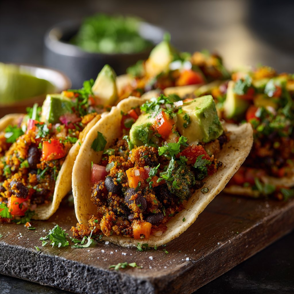 Herzhafte Schwarze Bohnen Veggie Tacos